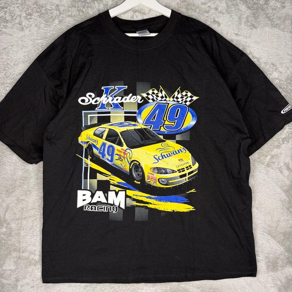 Vtg Ken Schrader T-Shirt Mens 2XL Black Nascar Bam Racing Schwans Freightliner